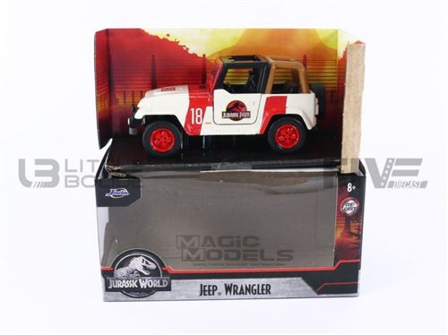 Voiture Miniature de Collection JADA TOYS 1-32 - JEEP Wrangler Jurassic World - 1992 - White / Red - 32129W