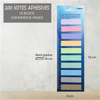 Waytex 200 Marque-pages plastifiés repositionnables 10 mini blocs de 20  notes adhésives couleurs pastel transparentes 4,5x1,2 cm - Note  repositionnables (post-it) - Achat & prix