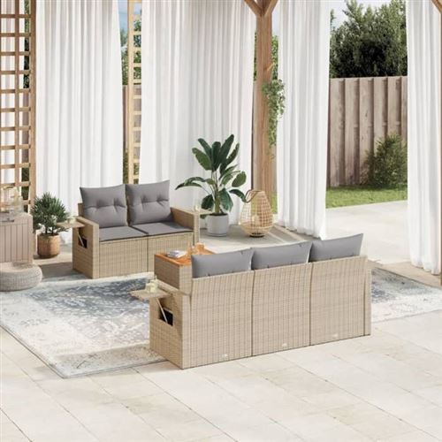 Vidaxl Beige Salon De Jardin Résine Tressée 6 Pcs - Image 2