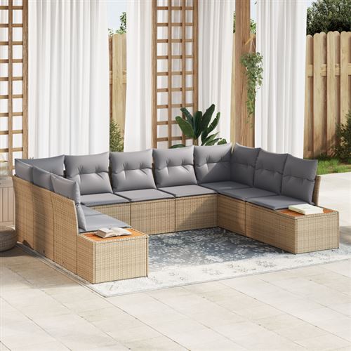 Non Communiqué Beige Ensemble De Canapé De Jardin 9 Pièces Avec Coussins En Rotin Poly Acacia