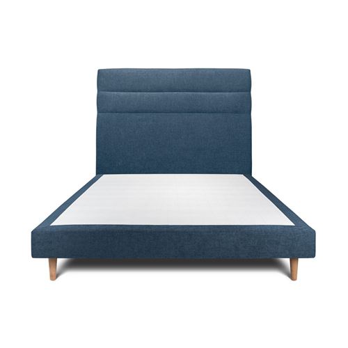 Sommeil De Plomb Bleu Lit 160X200cm Avec Tête De Lit Lignes Tissu Et Sommier Tapissier - Hauteur Totale : 29Cm - Image 3