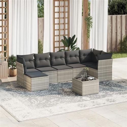 Vidaxl Salon De Jardin Avec Coussins 8 Pcs, Canapés Avec Pieds Réglables, Ensemble De Meubles D'extérieur Patio Terrasse, 3217982 - Image 2