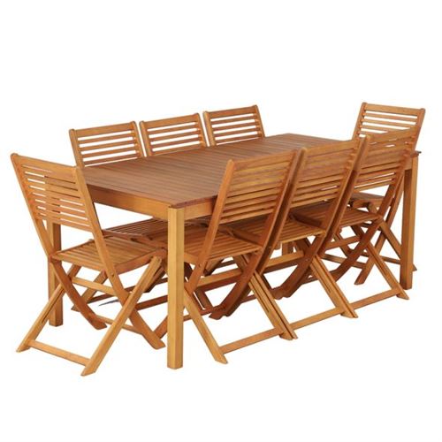 Ensemble table et chaises de jardin SARNO 8 places en bois d'eucalyptus FSC 160 cm avec housse de protection