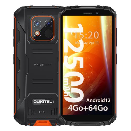 OUKITEL WP18 Pro Smartphone Robuste 12500mAh 64Go 5.93 13MP IP68 Téléphone Double SIM 4G NFC GPS - Orange