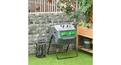 Relaxdays Composteur de jardin en métal, fond grillagé et pieds, pour  déchets organiques, acier, HLP 68x46x46 cm, vert