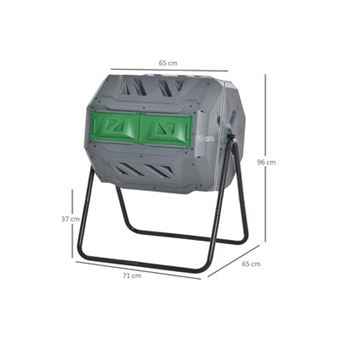 Outsunny Composteur Rotatif 360° Double Chambres Bac à Compost pour  Déchets, 160 L Acier PP, Noir