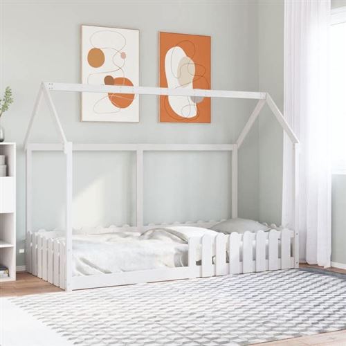 Non Communiqué Blanc Vidaxl Cadre De Lit D'enfants Forme De Maison 90X190cm Bois Massif Pin, Cadre De Lit En Forme De Maison, Cadre De Lit Pour 850693