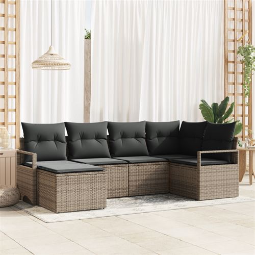 Non Communiqué Gris Ensemble De Canapé De Jardin 6 Pièces Avec Coussins Poly Rotin, Canapé De Jardin 2 Places Avec Rangement & Coussins P
