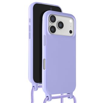 Coque Silicone IPhone 17 Pro Avec Chaîne - Protection Militaire, Ventouse Incluse, Cordon Court, Couleur Violet