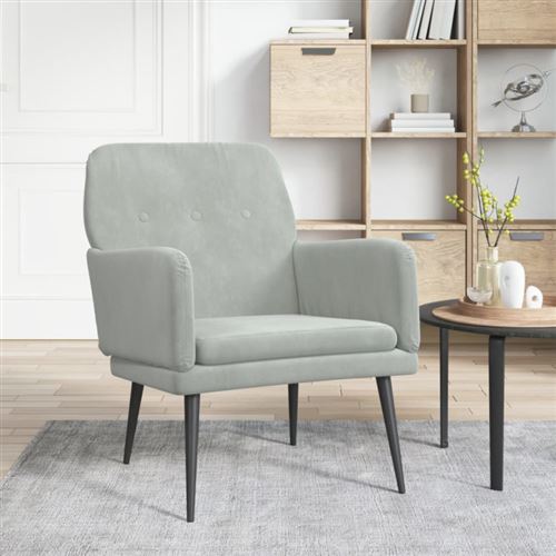 VIDAXL - Fauteuil - Velours - Gris clair - 62x79x79 cm - Image 3