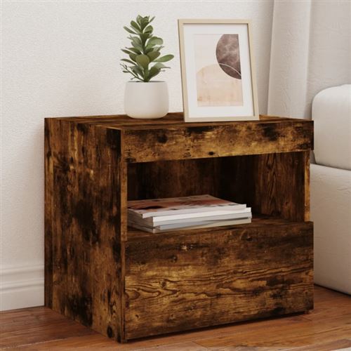 Vidaxl Tables De Chevet Led - Chêne Fumé - Image 3