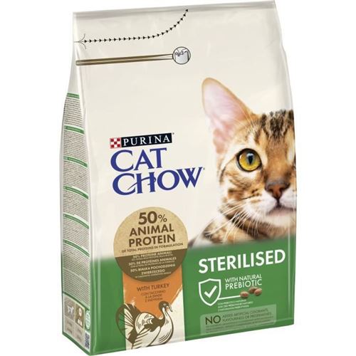 PURINA CAT CHOW Croquettes pour chat adulte sterilise - Riche en dinde - 3 kg