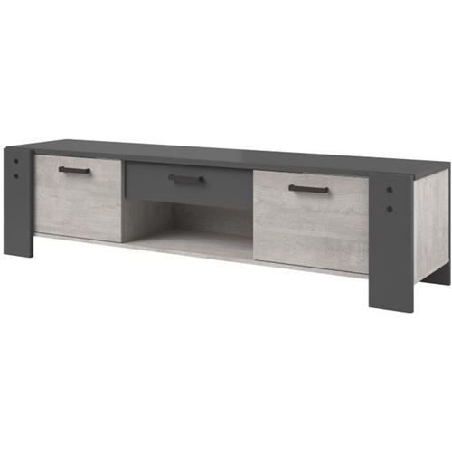 PARISOT Meuble TV 2 portes 1 tiroir - Decor gris - L 180 x P 45 x H 44 cm - LOFT