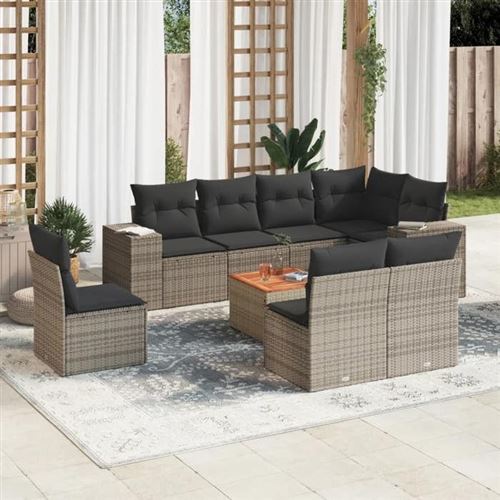 Vidaxl Gris Salon De Jardin 9 Pcs - Résine Tressée - Image 3