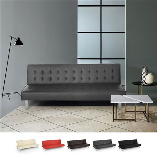 Canapé-lit 2 places clic clac en similicuir inclinable, design moderne Elly, Couleur: Gris