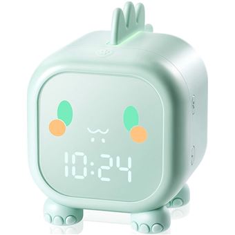 Réveil enfant veilleuse bébé rappel de musique affichage de l'heure et  température intérieure, vert - Radio-réveil