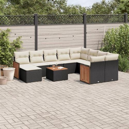 VIDAXL  Salon De Jardin 11 Pcs Avec Coussins Noir R&eacute;sine Tress&eacute;e
