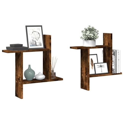 vidaXL Étagères murales 2 pcs chêne fumé 50x12x50 cm Bois d'ingénierie