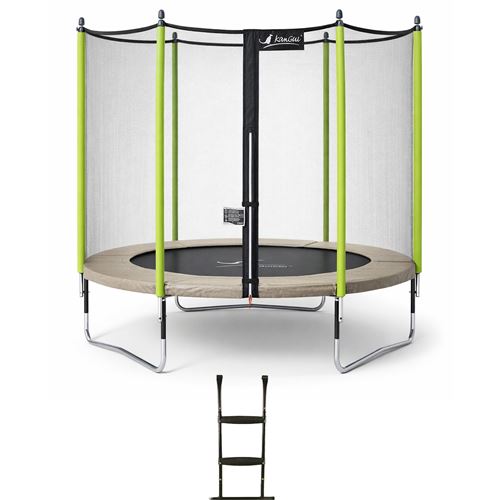 Trampoline de jardin 244 cm + filet de s&eacute;curit&eacute; + &eacute;chelle JUMPI Taupe/Vert 250