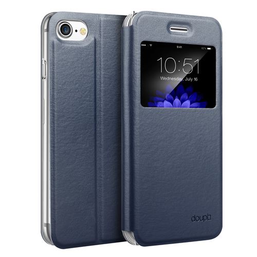 doupi Deluxe FlipCover pour iPhone 8 / 7 (4,7 pouces), avec fenêtre magnétique Book Style protection écran stand Protecteur d'écran Case, bleu foncé