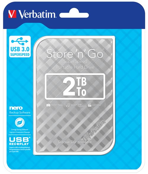 Verbatim Store 'n' Go Portable - Disque dur - 2 To - externe (portable) -  2.5 - USB 3.0 - argent