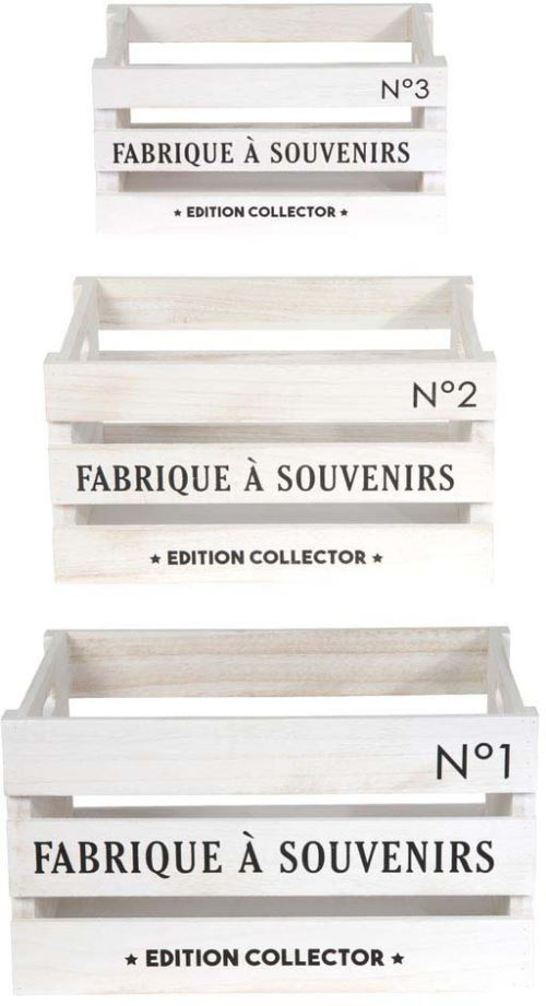 The Home Deco Factory - Caisse de rangement rectangulaire en bois blanc Fabrique à souvenirs (Lot de 3)