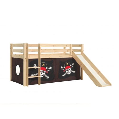 Lit mi-hauteur 90x200 toboggan sommier inclus housse pirate naturel