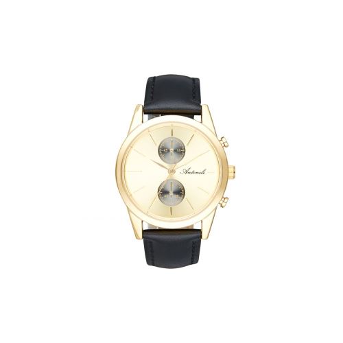 Montre Homme Antoneli à Quartz Cadran Doré 38 mm Et Bracelet Noir En Cuir ANT2100
