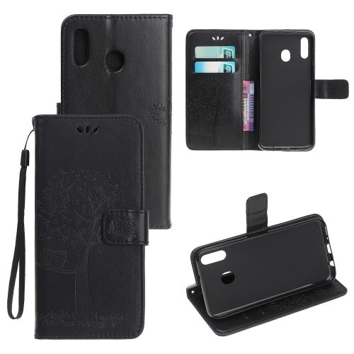 Etui en PU hibou des arbres noir pour votre Samsung Galaxy M40