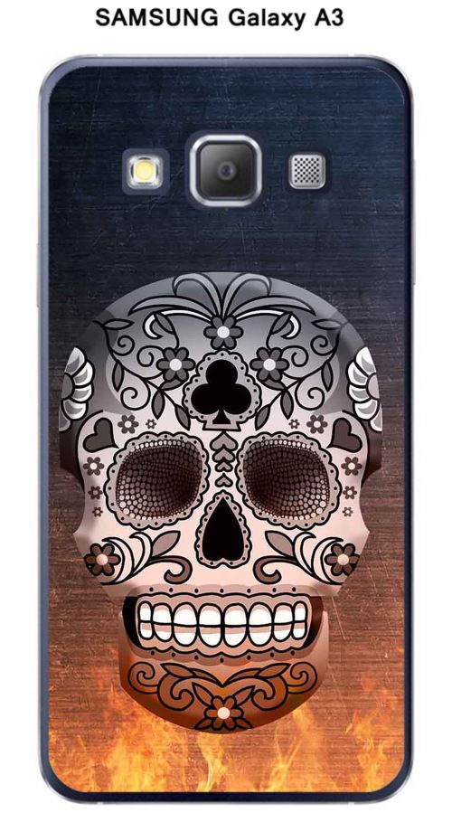 Coque Samsung Galaxy A3 design Tete de mort fond feu