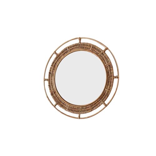 Miroir rond vintage en rotin - Beige
