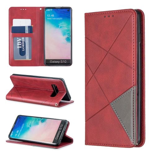 Etui en PU motif géométrique avec support rouge pour votre Samsung Galaxy S10