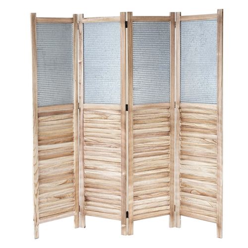 Paravent MENDLER HWC-D27, cloison de séparation en bois et métal, 170x160x2 cm