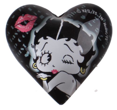 Kamparo aimant coeur Betty Boop 4 cm verre noir/blanc