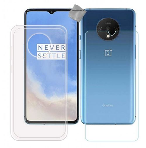 Housse etui coque pochette silicone gel fine pour OnePlus 7T avec verre trempe - BLANC TRANSPARENT