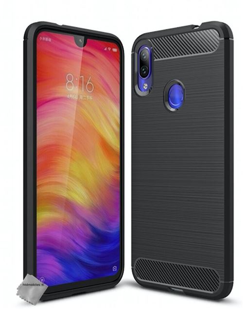 Housse etui coque silicone gel carbone pour Xiaomi Redmi Note 7 + verre trempe - NOIR - htdmobiles