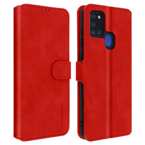 Avizar Étui Samsung Galaxy A21s Porte-cartes Support Vidéo Style Rétro Rouge