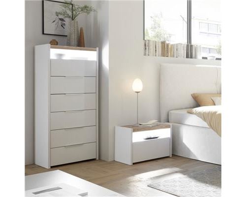 Meuble chiffonnier blanc et couleur bois moderne DEBORAH - L 50 x P 40 x H 140 cm