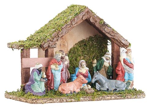 Britesta : Crèche de Noël en bois avec figurines en porcelaine peintes à la main - Petite