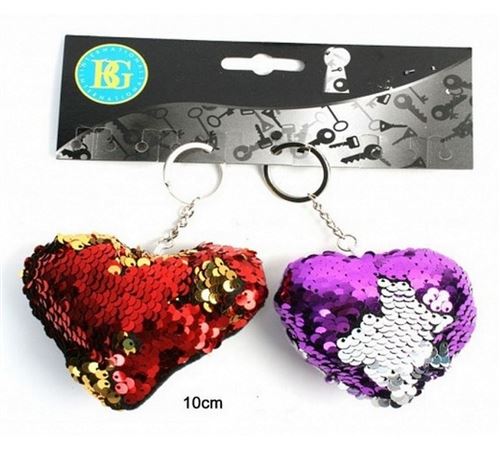 1 porte cles coeur sequins reversibles peluche 10 x 8 cm mode