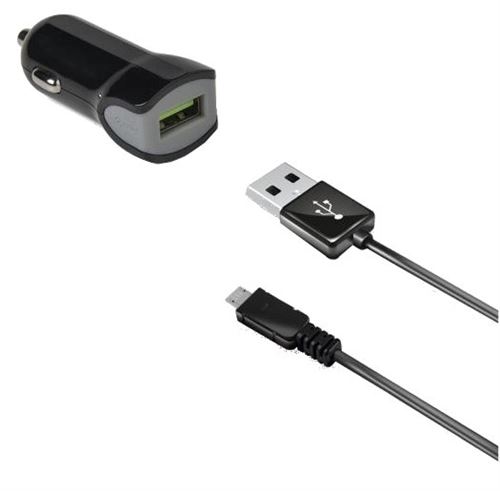 Celly chargeur de voiture USB 12/24V 2.4A + câble de données Micro-USB noir