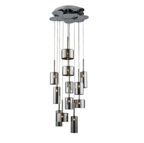 HOMEMANIA Lampe à Suspension Bibu Chandelier - à Cylindre - de Plafond - Chrome, Gris en Verre, 50 x 50 x 160 cm, 1 x G4 Led , 240W