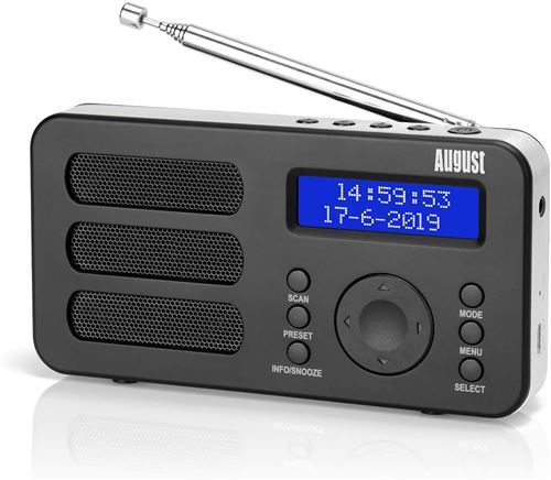 Radio Portable Digitale FM DAB DAB+ RNT Batterie Rechargeable – August MB225 – Petite Radio Numérique Stéréo Portative avec Alarme 40 Présélections et Prise Jack