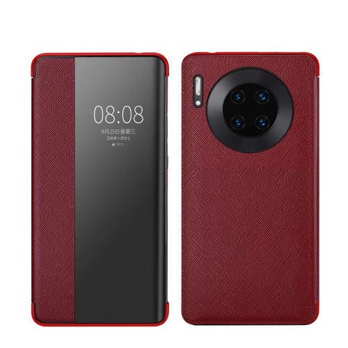 Etui en cuir véritable fenêtre de vue rouge pour votre Huawei Mate 30