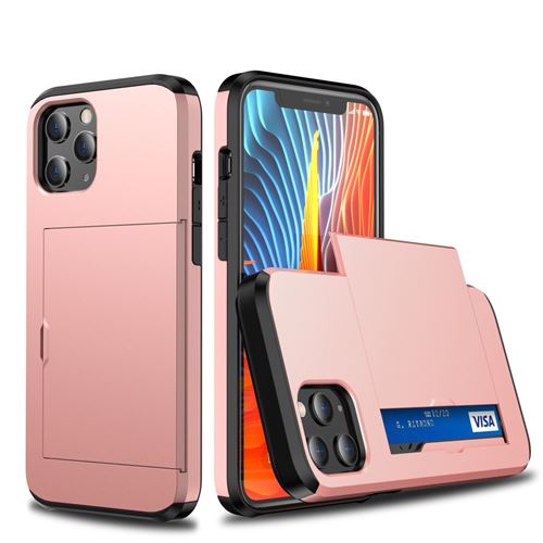 Coque en TPU slide hybride avec porte-carte or rose pour votre Apple iPhone 12 Pro Max 6.7 pouces