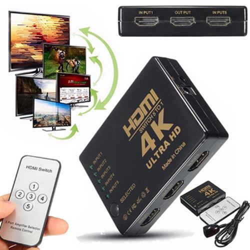 5 ports HDMI 4K Switcher 1080P Full HD Vidéo Commutateur 5entré 1Osortie Splitter Sélecteur Hub avec IR Télécommande