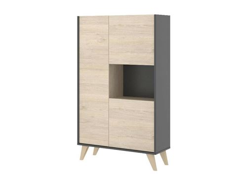 Buffet haut KOLYMA - 3 portes & 1 niche - Coloris : Chêne & Anthracite