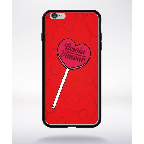 Coque Besoin Damour Fond Rouge Compatible Apple Iphone 6 Plus Bord Noir Silicone