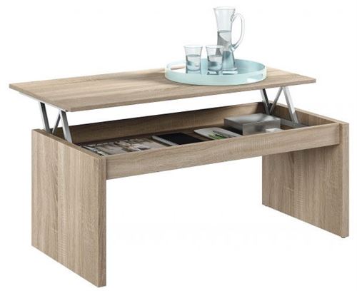 Table basse TOM à plateau relevable L102cm x H43/54cm - Bois