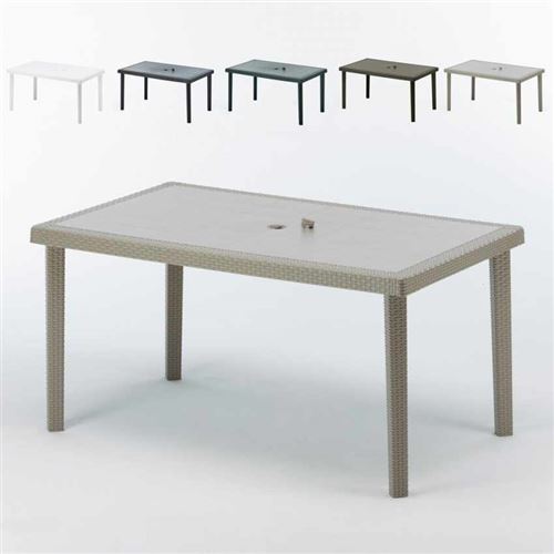 Grand Soleil - 12 Table jardin rectangulaire en poly-rotin bar café bistrot 150x90, Couleur: Beige